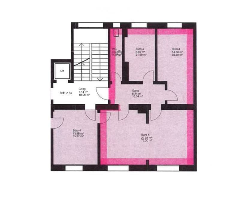 Floor plan of a residential unit with multiple rooms including bedrooms, a living room, a hallway, and a bathroom.