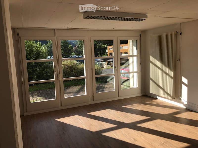 Empty room with wooden flooring, large windows, and natural light. No furniture or equipment present.