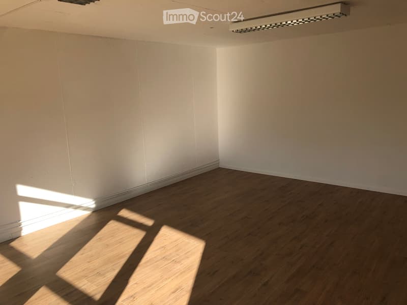 Empty room with light-colored walls and wooden flooring, illuminated by natural light from a window or opening.