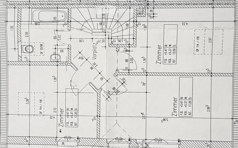 Floor plan showing a bathroom, two bedrooms, and a hallway with dimensions and labels.