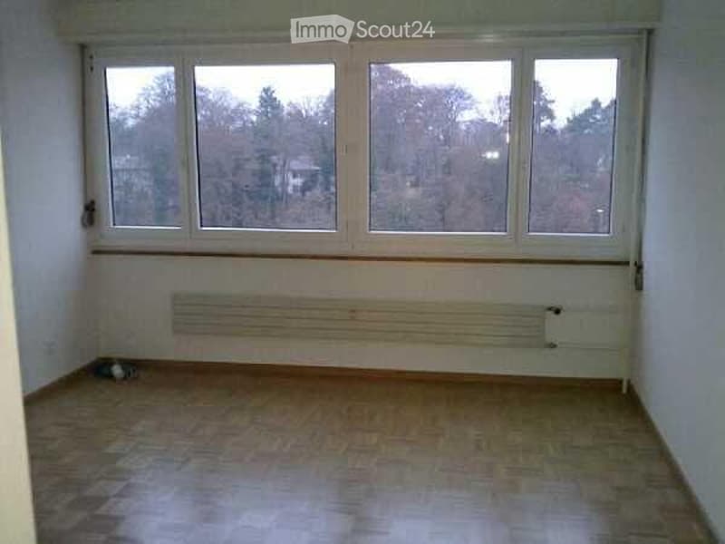 Empty room with wooden flooring, large windows, radiator, and a small object on the floor near the window.