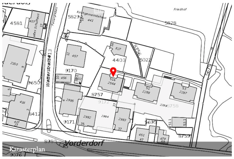 A detailed cadastral map showing property boundaries and plot numbers in a residential area.