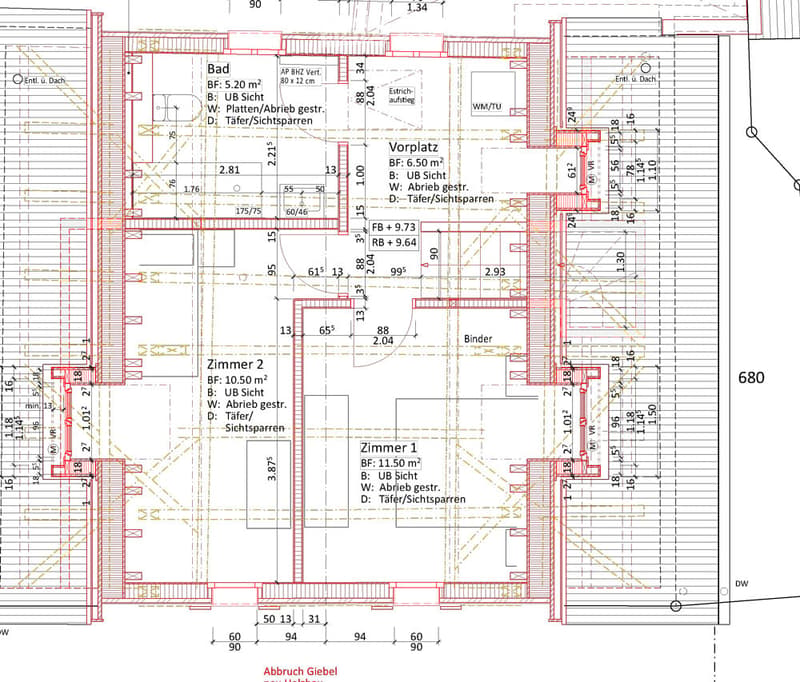 Floor plan showing a layout with labeled rooms including a bathroom, two bedrooms, a hallway, and a storage area. Dimensions and room labels are provided.