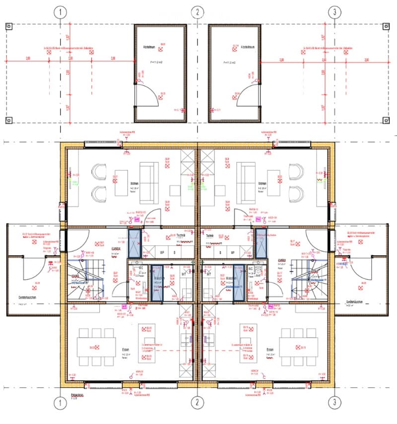 Floor plan of a multi-room residential space, including living room, kitchen, bedrooms, bathrooms, and hallway.