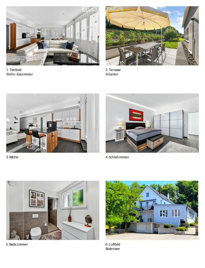 Modern house with multiple rooms including a living/dining area, kitchen, bedroom, bathroom, and outdoor terrace with garden. Features contemporary design, large windows, and a well-maintained exterior.