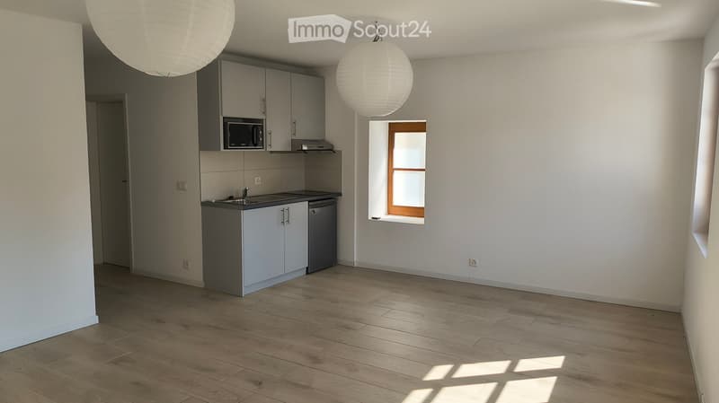 Modern kitchen with light grey cabinets, a microwave, a sink, and a dishwasher. The space features wooden flooring and large windows allowing natural light to fill the room.