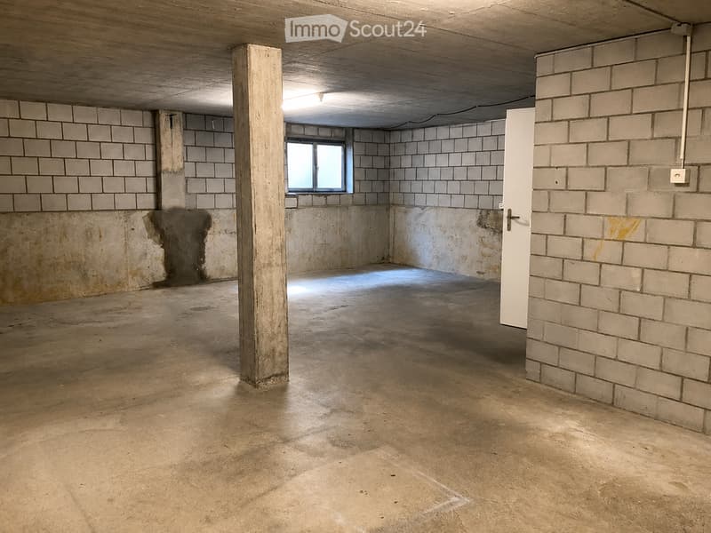 Empty room with exposed brick walls, concrete floor, and a single window. No furniture or equipment present.