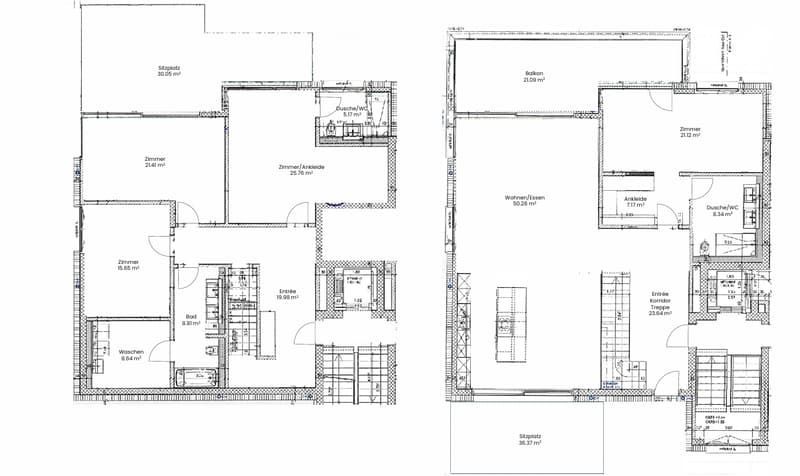 Floor plan of a residential unit showing multiple rooms including living/dining area, bedrooms, bathrooms, entrance hall, and balcony.