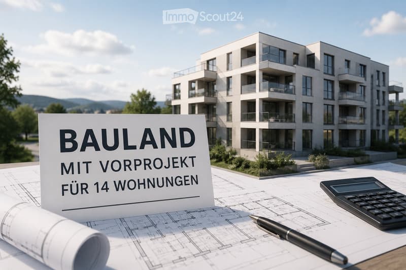Modern multi-story residential building with balconies and large windows, surrounded by greenery and a clear sky.
