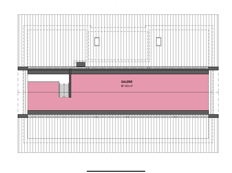 Floor plan showing a gallery area labeled 'GALERIE' with a size of 65.0 m², featuring a staircase leading to an upper level.
