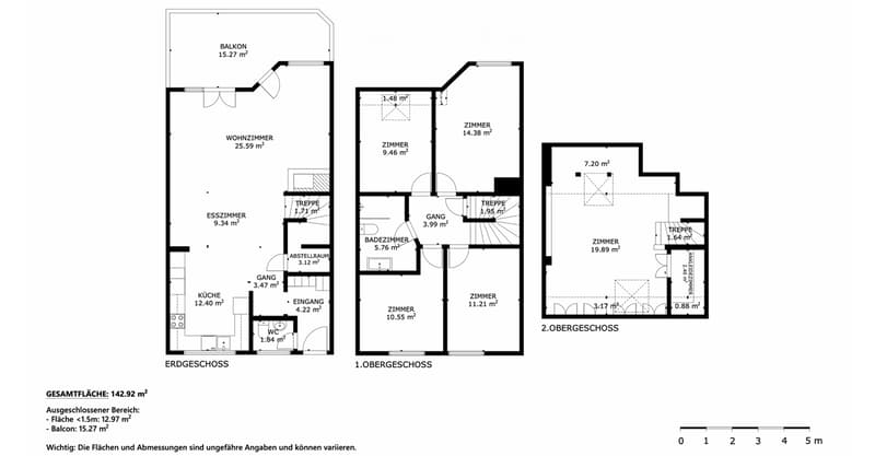 Floor plan of a 3-story apartment with living room, dining room, kitchen, bathrooms, bedrooms, and a balcony.