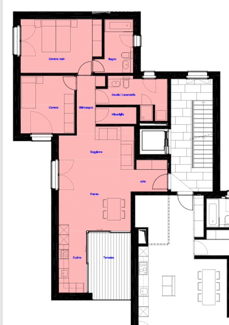 Living room, kitchen, 2 bedrooms, 2 bathrooms, storage, balcony