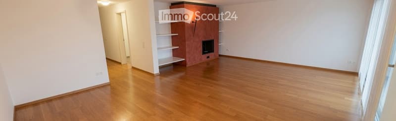 Empty room with wooden flooring, white walls, and a fireplace with built-in shelving. No furniture or equipment present.