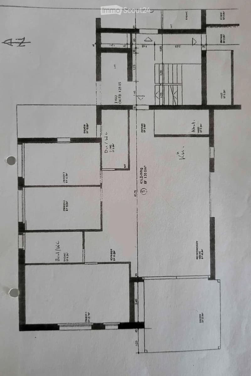 Floor plan of a residential space with multiple rooms including living area, bedrooms, bathrooms, and kitchen.