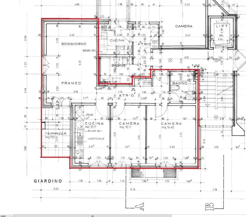 Floor plan of a house with living room, kitchen, two bedrooms, two bathrooms, and a garden.