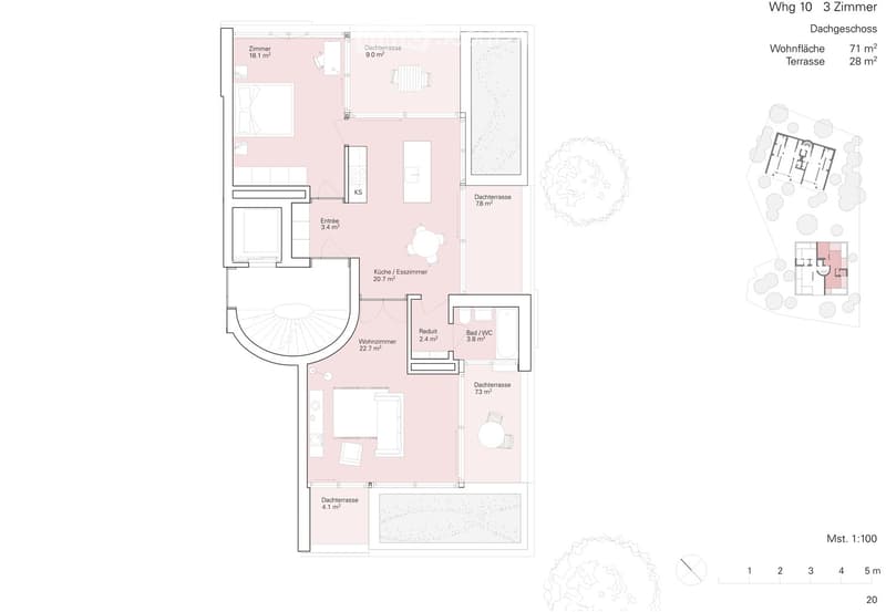 3 bedrooms, 2 bathrooms, kitchen, living room, utility room, 2 terraces