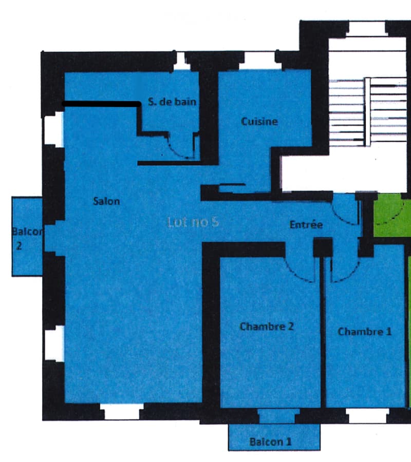 Floor plan showing a layout with a living room, kitchen, two bedrooms, two bathrooms, and two balconies.