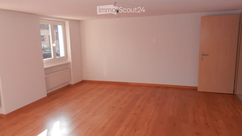 empty room, wooden floor, white walls, window, radiator