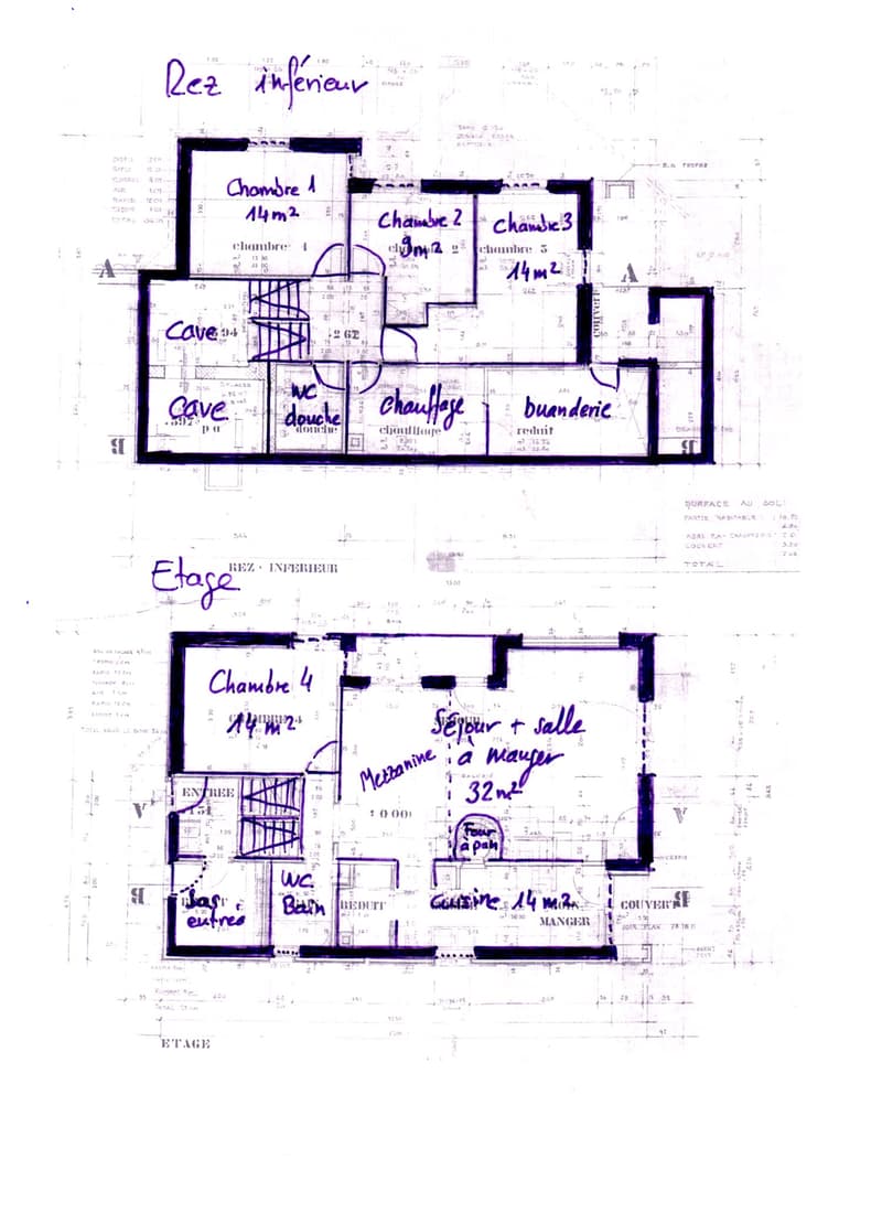 Floor plan of a two-story house with labeled rooms including bedrooms, living room, kitchen, bathroom, and entrance.