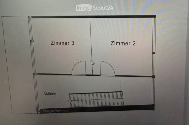 Floor plan showing three rooms: Zimmer 3, Zimmer 2, and Galerie, with labeled doors and a small staircase leading to the gallery.