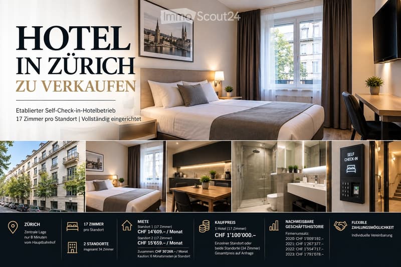 Exklusives Hotelangebot in Zürich City – 2 etablierte Hotels mit 34 Zimmern (1)