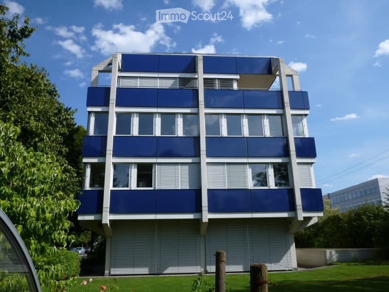 blue exterior, multiple floors, many windows, modern style