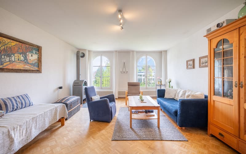Dachgeschoss: Wohnzimmer mit Schwedenofen