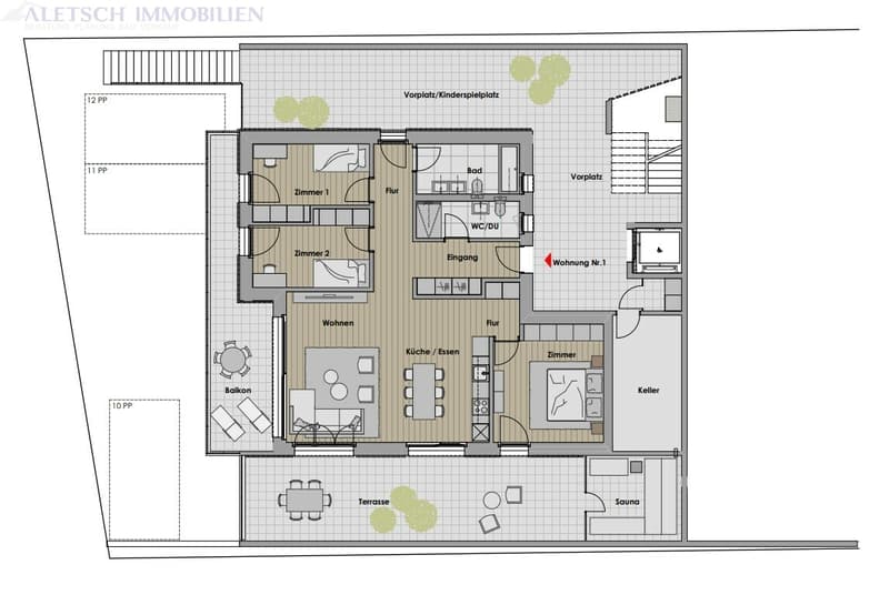 For sale, 4.5 rooms on the ground floor of a new building in Staldenried (7)