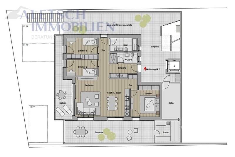 À vendre, 4,5 pièces au rez-de-chaussée d'un immeuble neuf à Staldenried (7)
