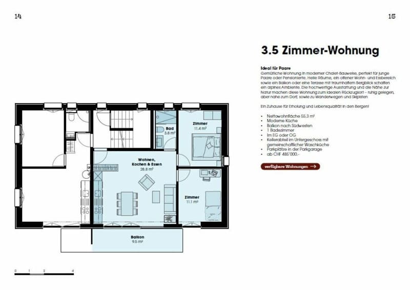 Grundlrissplan 3.5 Zi. Wohnung
