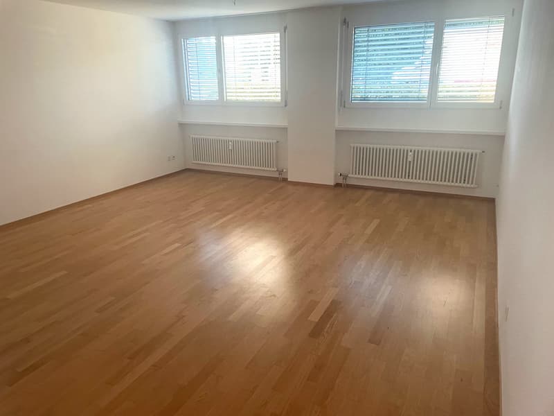 hardwood floors, two radiators, two windows, clean and empty
