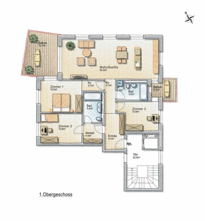 Wohnen mit Komfort: 4.5-Zimmer Neubauwohnung mit sonnigem Balkon (9)
