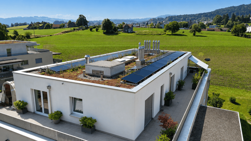 Appartement attique 5.5 pièces avec terrasse de 150 m² tout autour, vue panoramique et accès direct à la terrasse depuis chaque pièce (1)
