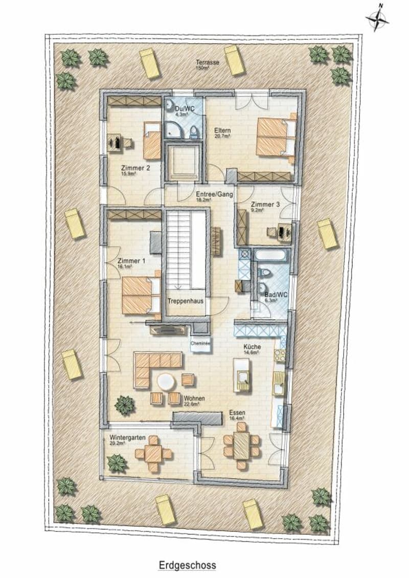 Appartement attique 5.5 pièces avec terrasse de 150 m² tout autour, vue panoramique et accès direct à la terrasse depuis chaque pièce (16)