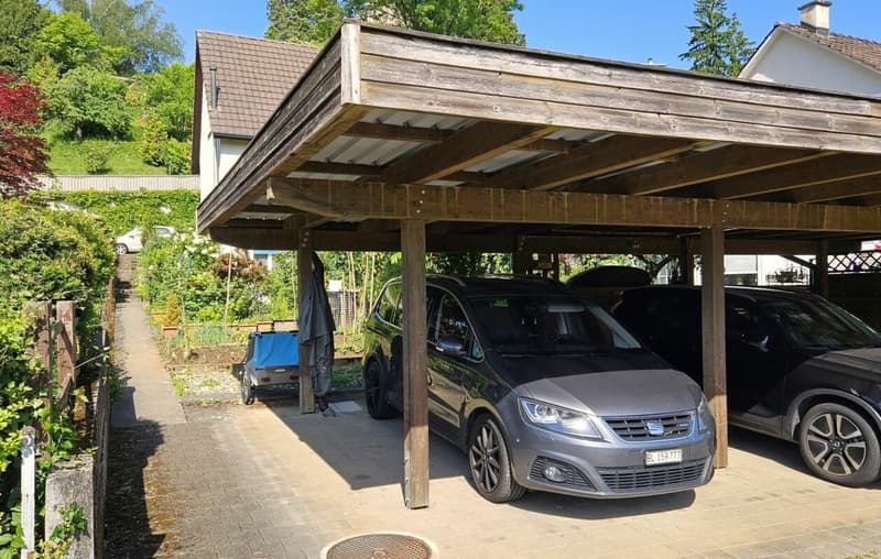 Carport und angrenzendes Gartenbeet