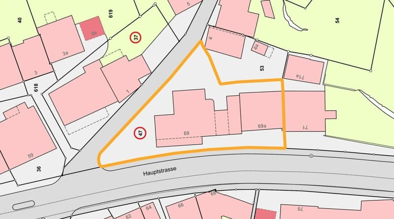 (Hauptstrasse 69 + 69a) und Nr. 37 (Adelgasse 1)