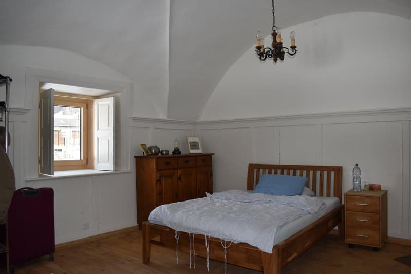 Double bed, bed frame, wardrobe, nightstand, lamp, window, wooden floor