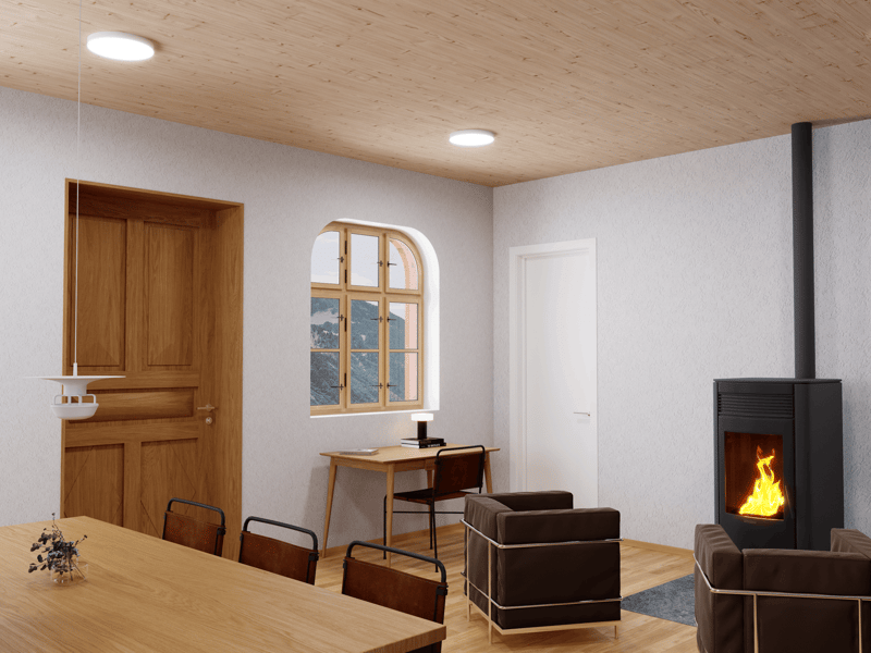 Kamin und Eingang Schlafzimmer