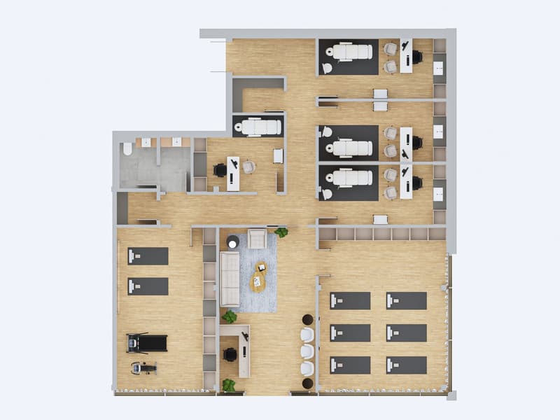 living room, kitchen, 2 bedrooms, 2 bathrooms, balcony, office, gym
