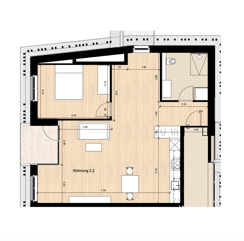 Appartement en duplex attractif de 2,5 pièces avec balcon - n° 2.2 (6)