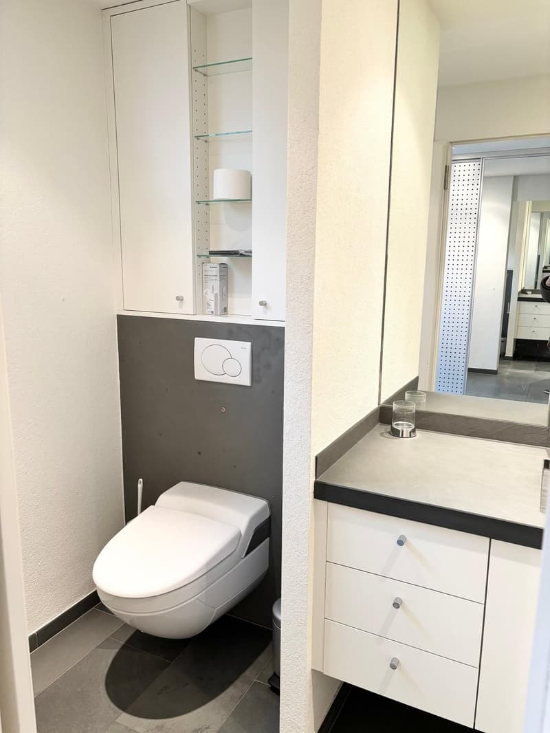 Gäste-WC im Entrée mit hochwertiger Natursteinausführung