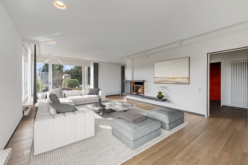 Wohnzimmer mit Cheminée (Staging)