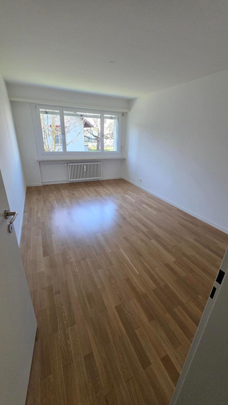 Empty room, hardwood floor, radiator, large window