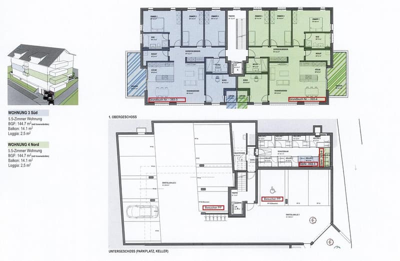 Grundrissplan 5.5- Zimmer Wohnung (Süd), 1. Stock
