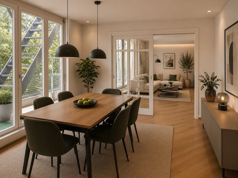 Wohn- und Esszimmer Visualisierung / Rendu du salon et de la salle à manger / Living Room and Dining Room Visualization / Rendering del soggiorno e della sala da pranzo