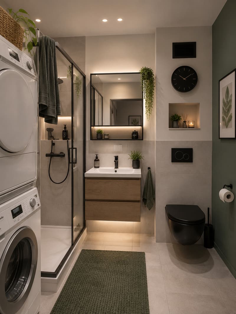 Badezimmer rechte Wohnung Visualisierung / Visualisation d'une salle de bains avec douche et meuble-lavabo / Visualization of a bathroom with a shower and a sink unit / Visualizzazione del bagno con d