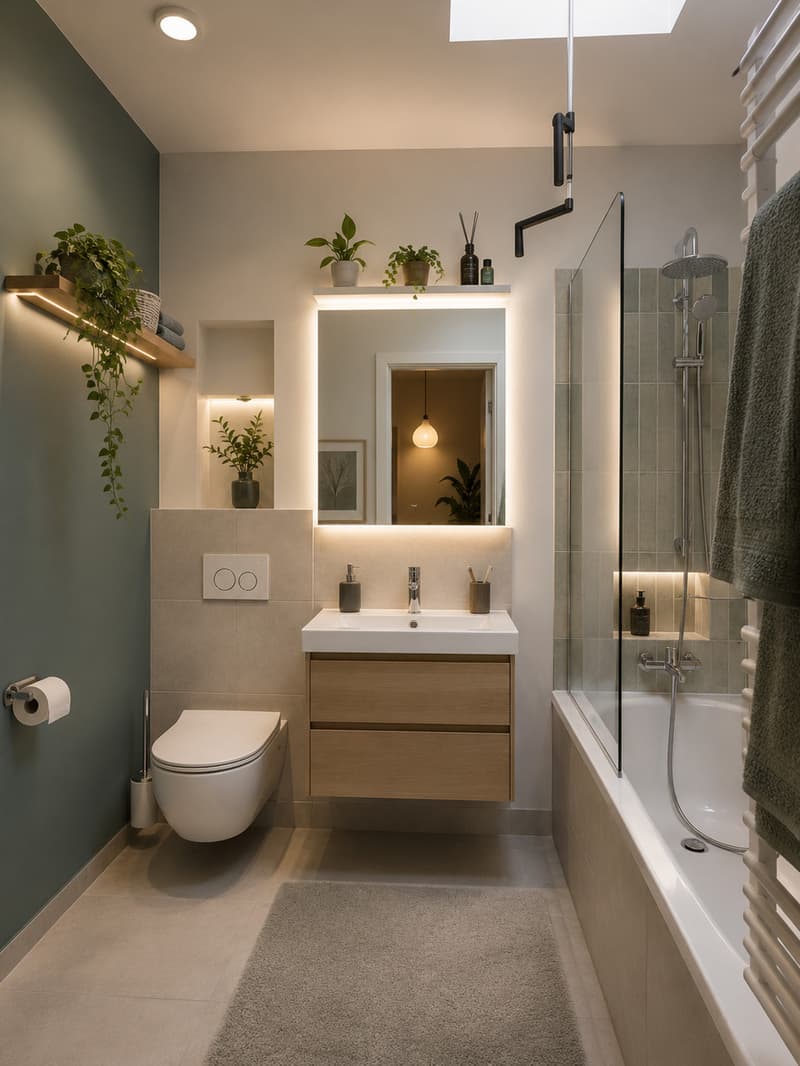 Badezimmer mit Badewanne Visualisierung / Visualisation d'une salle de bains avec baignoire / Bathroom with Bathtub Visualization / Visualizzazione del bagno con vasca