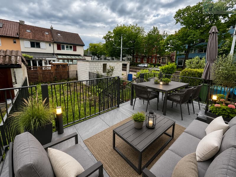 Terrasse mit Garten Visualisierung / Terrace with garden visualization