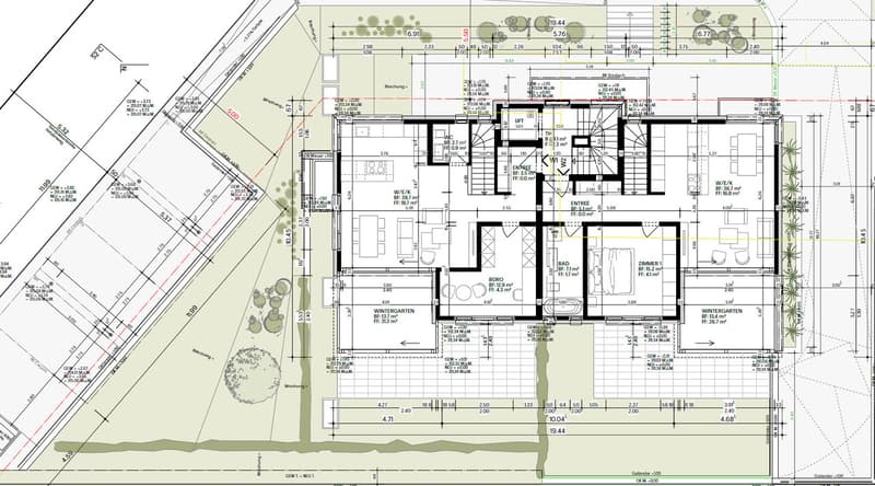 Grundriss Gartenbereich W1 und W2