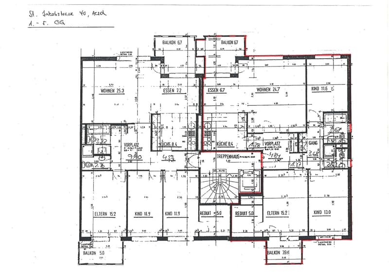 Several labeled rooms, balconies, kitchen, and dining areas